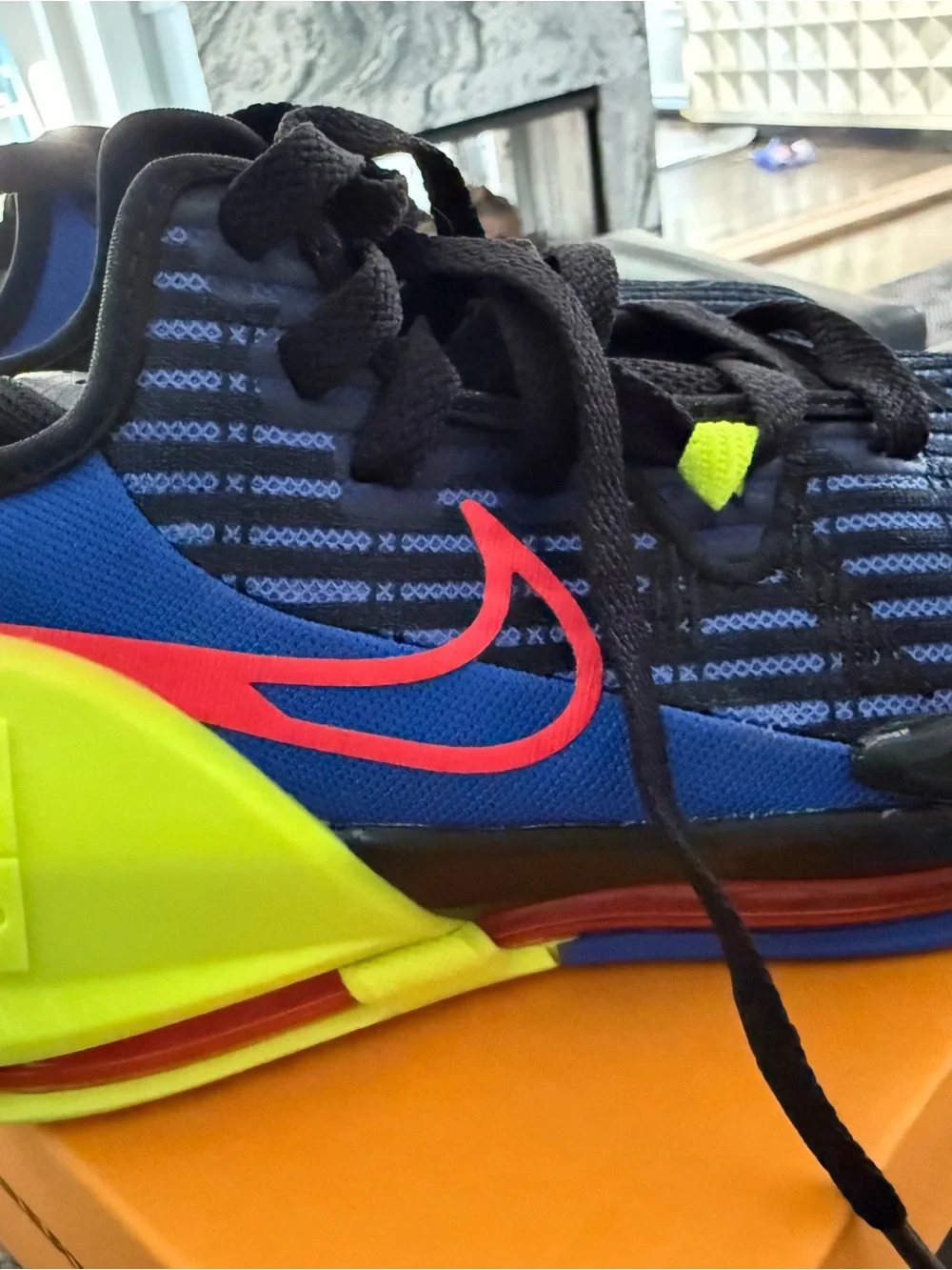 Nike LeBron WitnessBlue Sneakers with Neon Green and Pink Accents. Kids!